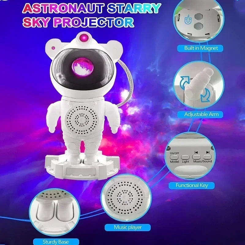 Astronaut Starry Sky Projector with Music & Adjustable Arms for Kids' Room