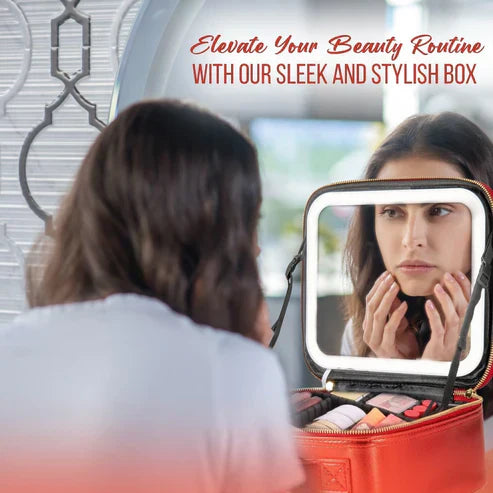 LED Makeup Bag with Mirror & Adjustable Dividers – Portable Cosmetic Organizer Case