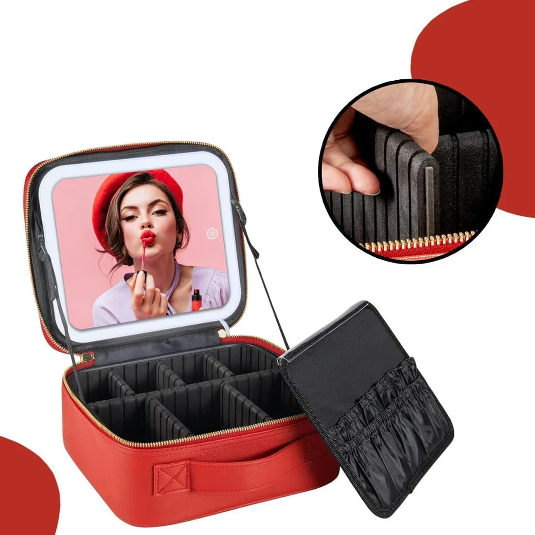 LED Makeup Bag with Mirror & Adjustable Dividers – Portable Cosmetic Organizer Case
