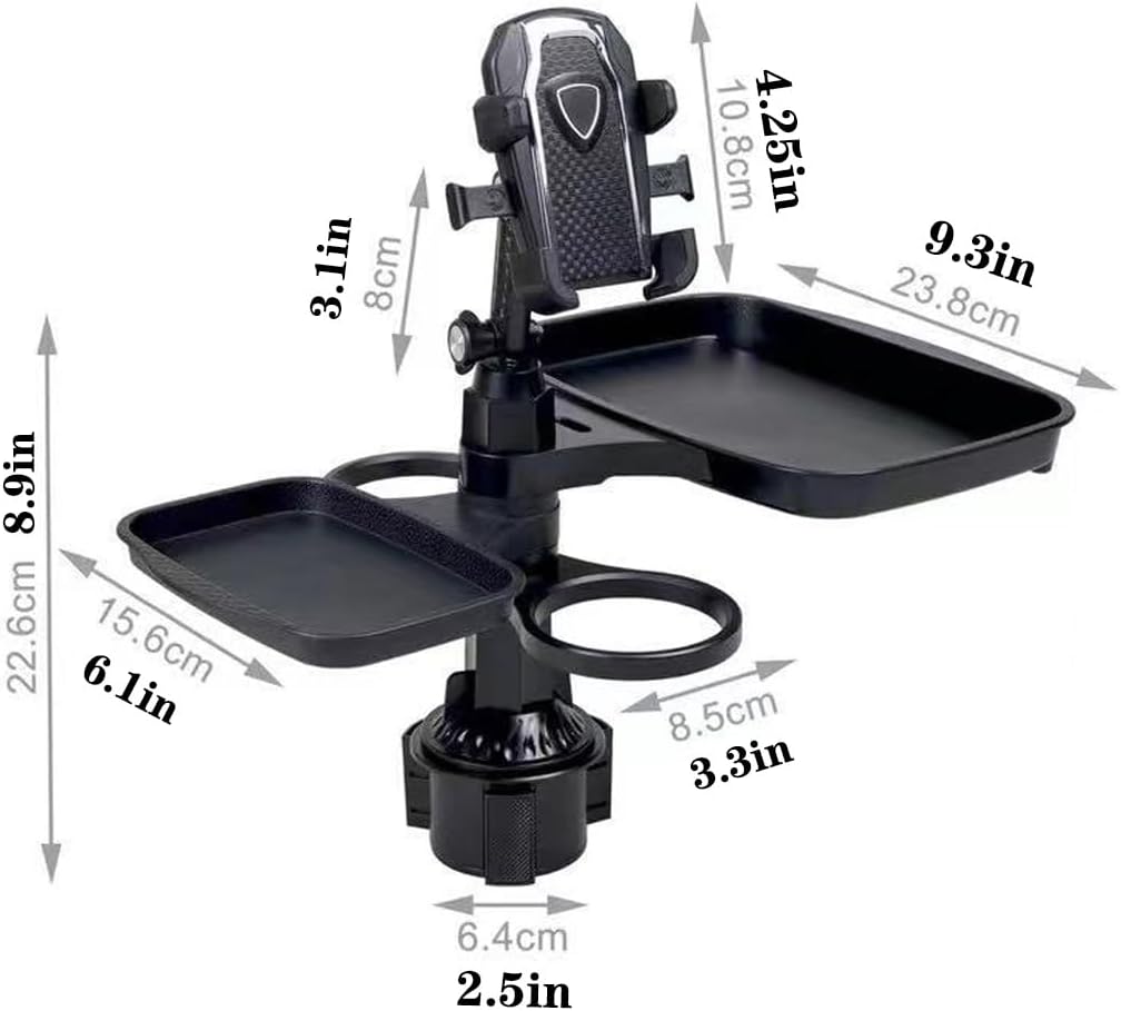 Multifunctional Car Cup Holder Tray with Phone Mount – Adjustable Snack & Drink Organizer