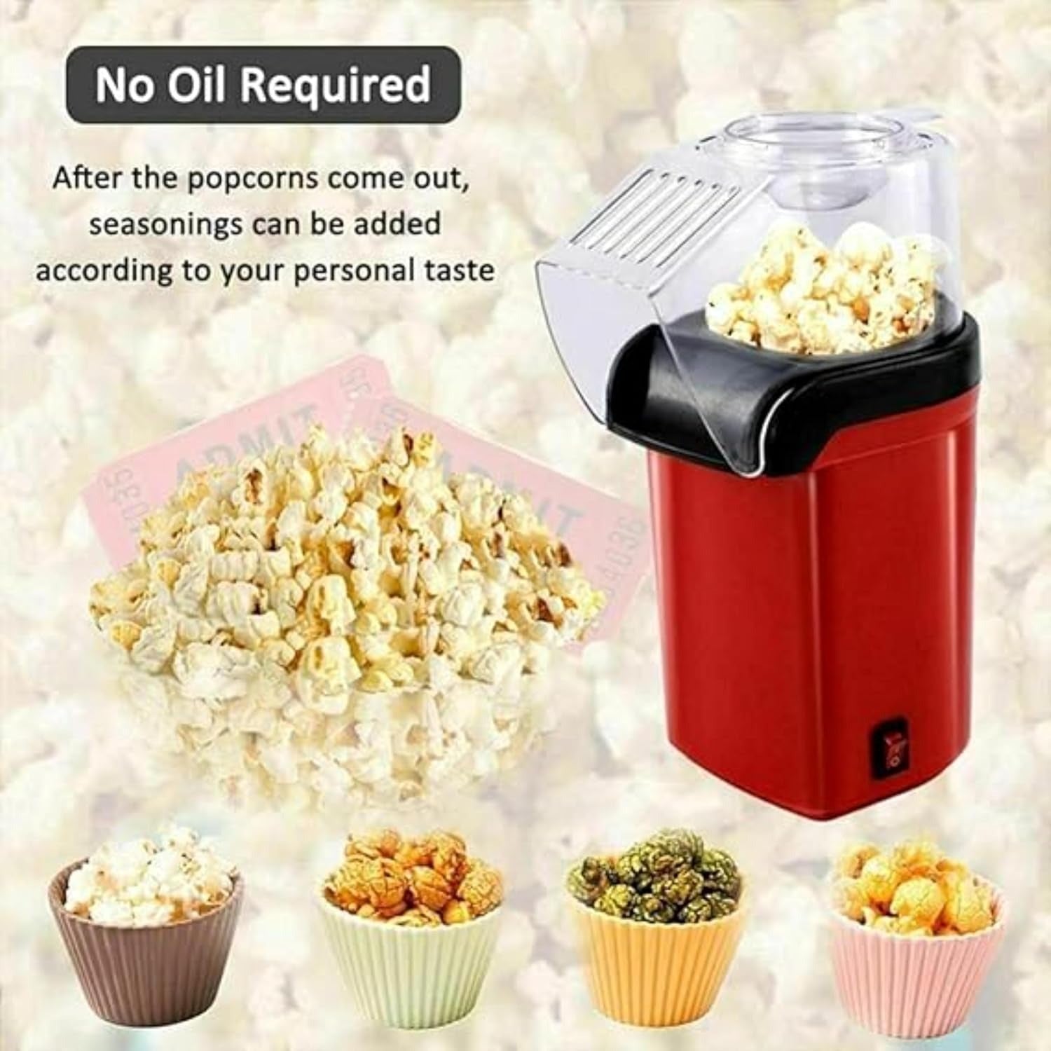 Hot Air Popcorn Maker – Oil-Free Electric Popcorn Machine with 90-Second Auto Pop Feature