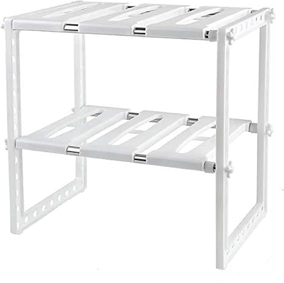 Adjustable Under Sink Organizer Rack – 2-Tier Expandable Shelf for Kitchen or Bathroom Storage