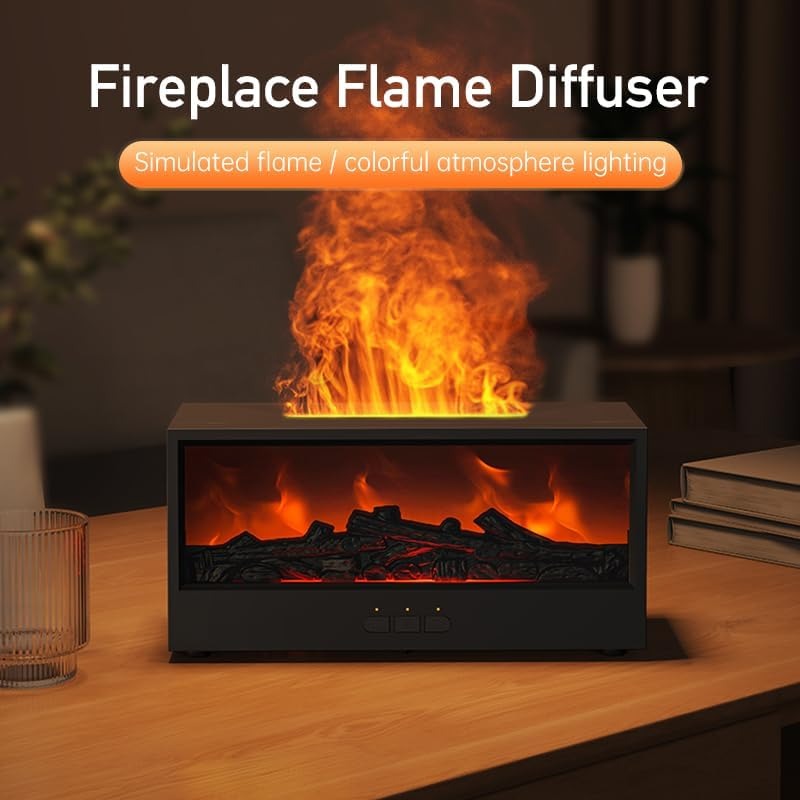 Fireplace Flame Essential Oil Diffuser with Simulated Flame & LED Mood Light for Home Decor