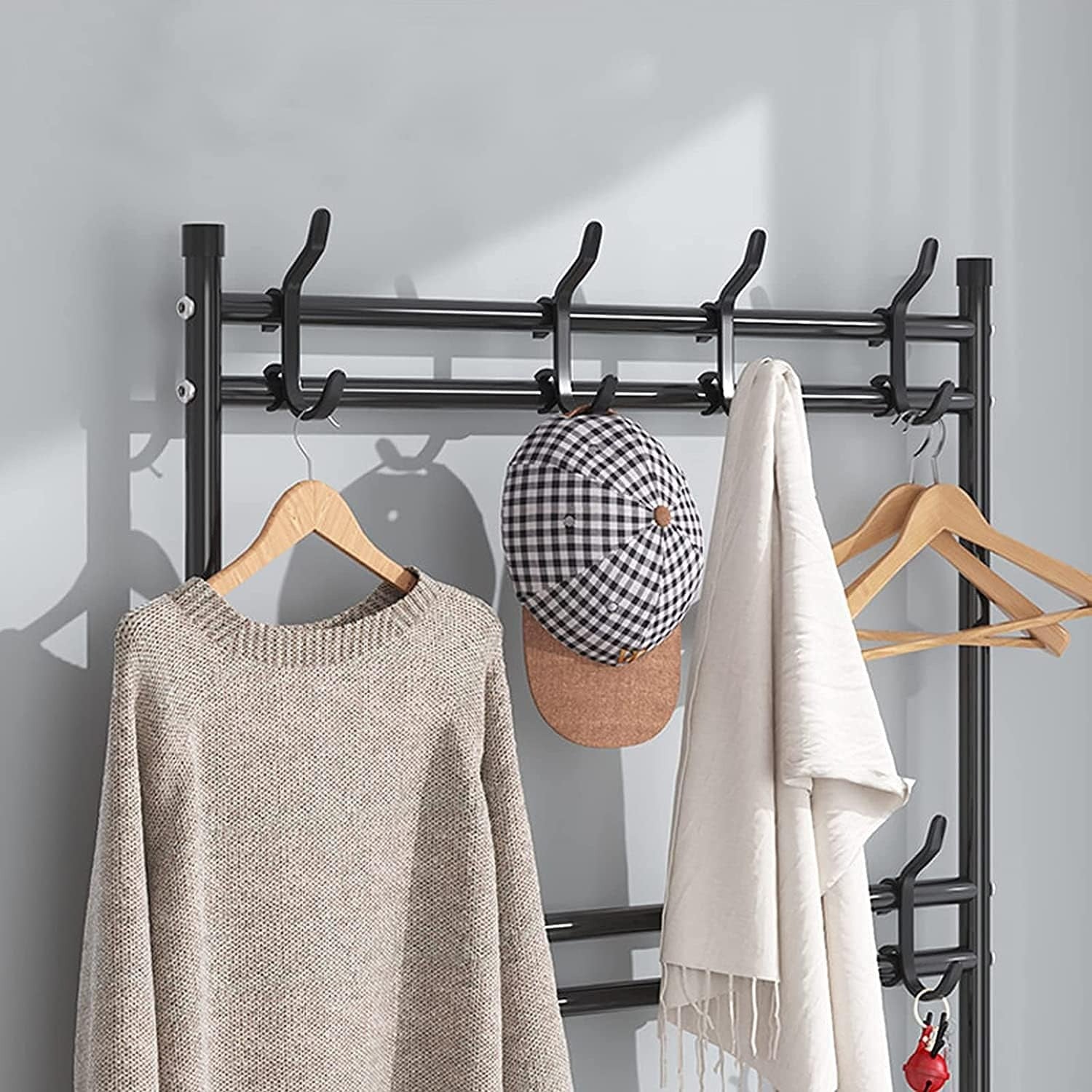 • Modern Design: Sleek and elegant 5-tier shoe and hat rack with hanging hooks  – PicknPro UAE for a clean and organized