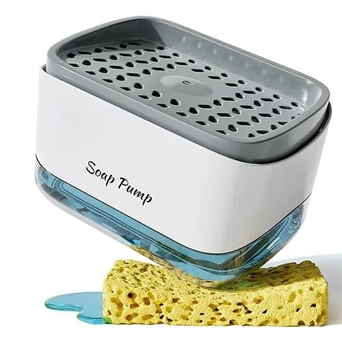 2-in-1 Soap Pump Dispenser with Sponge Holder – Compact Kitchen Sink Organizer for Quick Cleaning