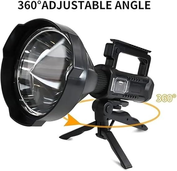 Rechargeable LED Searchlight – 360° Rotating Spotlight with Tripod Stand