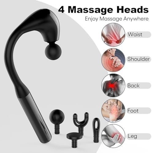 Deep Tissue Percussion Massage Gun with 4 Heads – Handheld Electric Massager for Muscle Relief