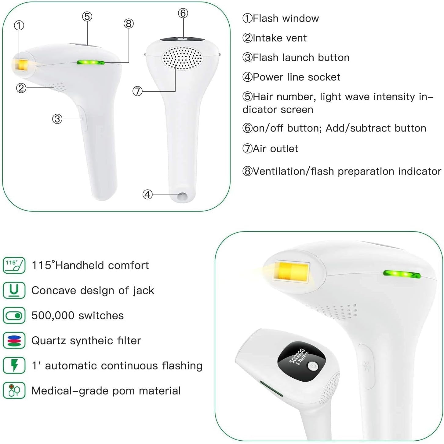 IPL Laser Hair Removal Device for Women & Men – Painless At-Home Permanent Hair Remover