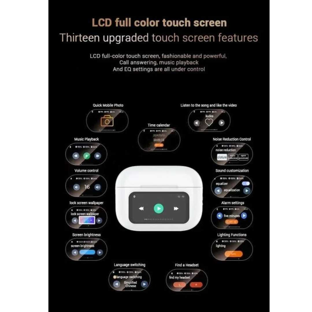 Smart Touchscreen Bluetooth Earbuds with LED Display & Video Player Case – PicknPro UAE